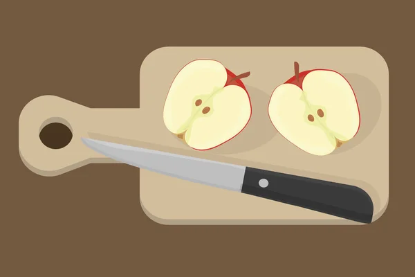 Cut Apple Wooden Board Knife — Archivo Imágenes Vectoriales