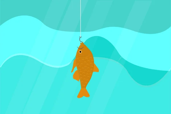 Пойманная Золотая Рыбка Крючке Водой — стоковый вектор