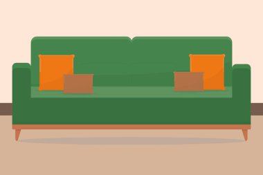 Yastık vektör illüstrasyonlu yumuşak yeşil kanepe