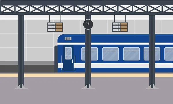 Ett Blått Persontåg Vid Tunnelbanestationen — Stock vektor