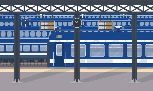 Lot Passenger Trains Big Railway Station Station — Vector de stock