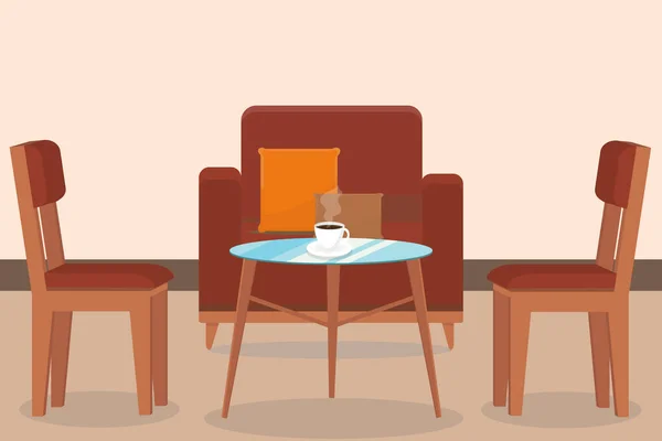 Armchair Chairs Table Cup Coffee Home Cafe — Vector de stock