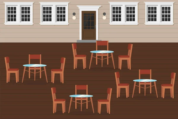 Une Terrasse Restaurant Avec Tables Chaises Bois — Image vectorielle