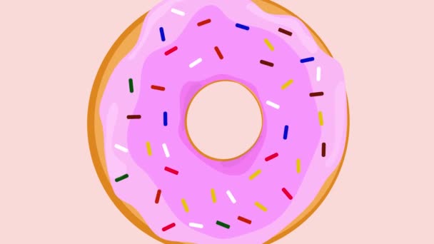 Pink Donut Spinning Itself Background Bakery Kitchen — Vídeo de stock