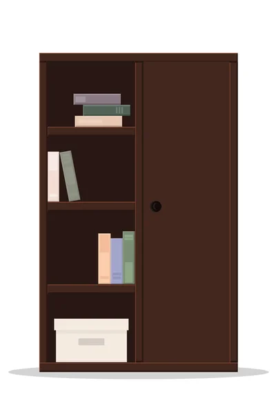 有书籍和文件的木制办公室书柜 — 图库矢量图片