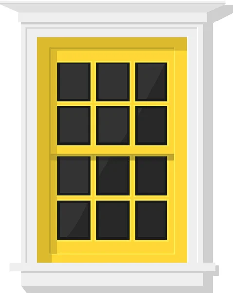 Yellow Beautiful Wooden Window White Frame House — Stock Vector