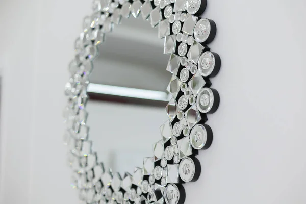 Piękne Lustro Dekoracyjne Kryształach Pokoju Ścianie — Zdjęcie stockowe