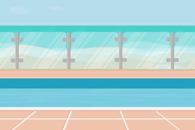 a blue water pool for swimming and relaxation on the beach in summer