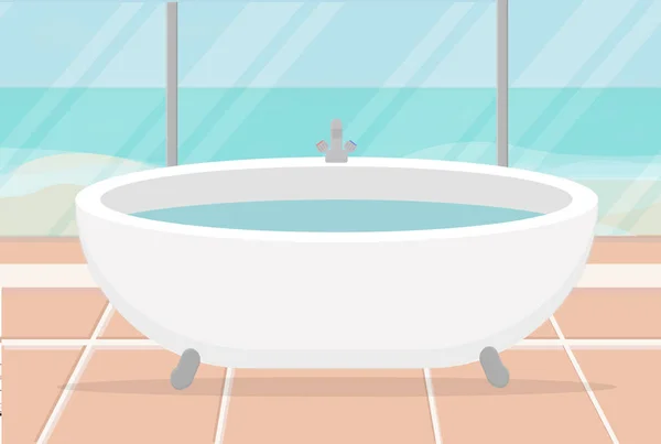 海边一幢有现代玻璃墙的房子里的一个漂亮的浴池 — 图库矢量图片
