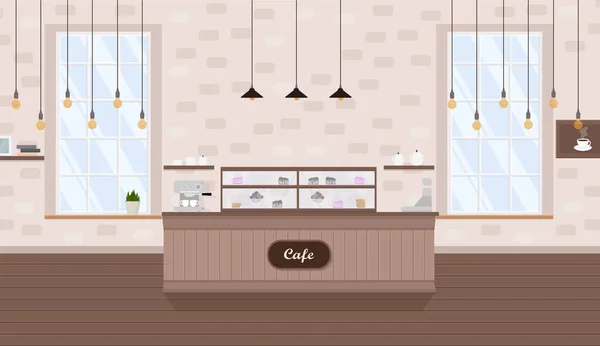 Cafe Interior Coffee Machine Window Bar Counter —  Vetores de Stock