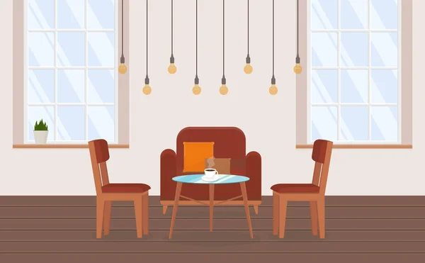 Large Soft Armchair Stylish Modern Loft Style Apartment Light Bulbs — Vector de stock