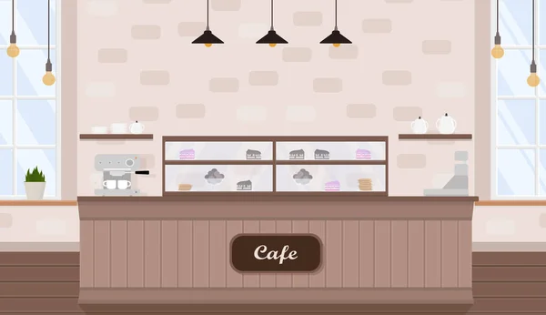 Cafe Interior Coffee Machine Window Bar Counter — Vector de stock