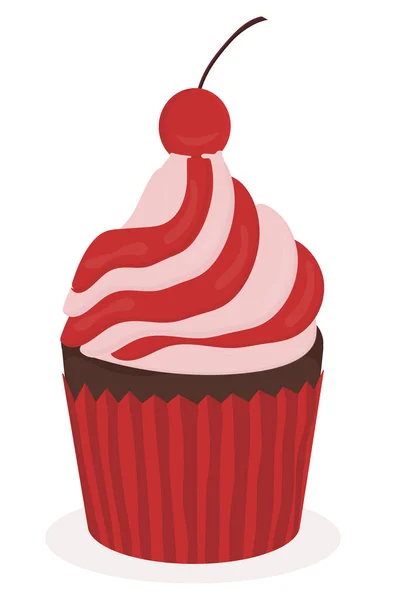 Beautiful Cherry Muffin Cupcake Holiday Sweet — стоковый вектор