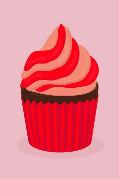 Una Magdalena Fresa Rosa Con Crema Para Las Vacaciones Dulce — Vector de stock