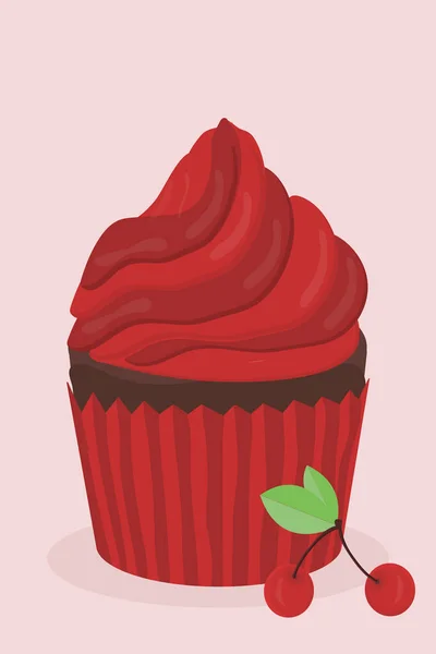 Delicious Cherry Muffin Cupcake Red Cherries Sweetness — стоковый вектор