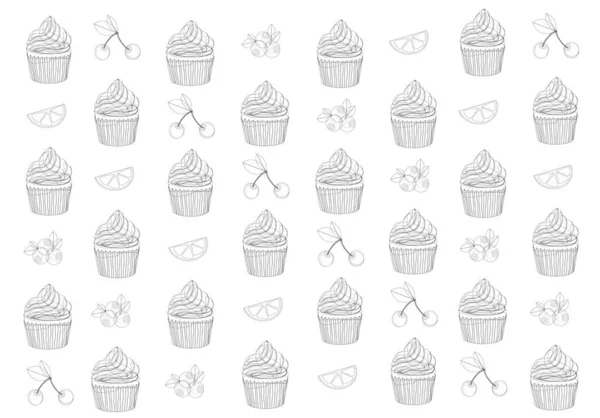 Texture Pattern Fabrics Background Muffin Cupcakes Bakery Sweet Cafe — Stock vektor