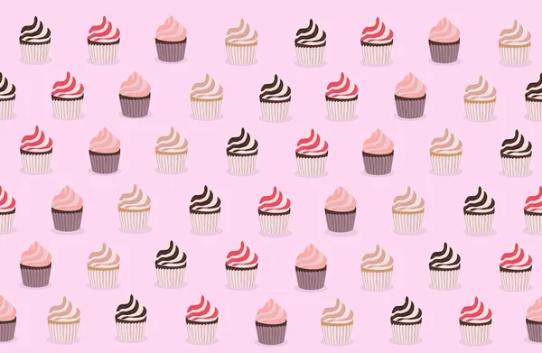 Set Cupcakes Different Colors Flavors Vector Illustration Holiday Sweets Pattern — Stock vektor