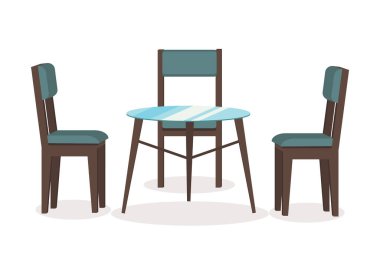 Mutfak seti tahta sandalyeler ve beyaz arka planda cam masa.