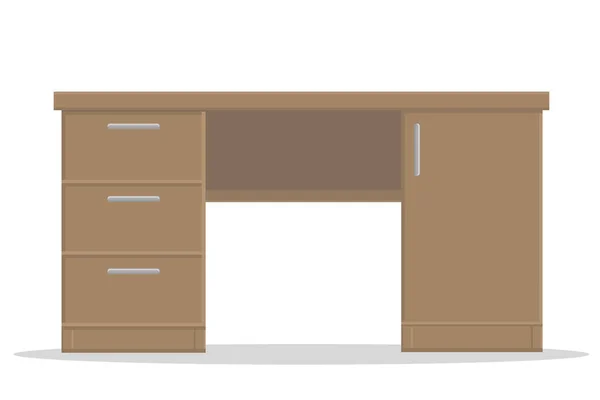 Kancelářský Dřevěný Stůl Zásuvkami Bílém Pozadí Izolované — Stockový vektor