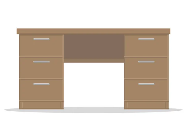 Office Wooden Table Drawers White Background Isolated — 图库矢量图片
