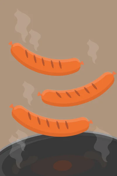 Saucisses Frites Dans Une Casserole Pour Petit Déjeuner Délicieux Aliments — Image vectorielle
