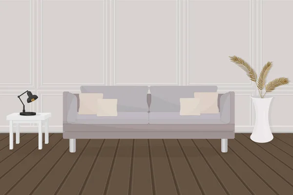 Une Pièce Intérieure Avec Canapé Table Plancher Bois Décoration Murale — Image vectorielle