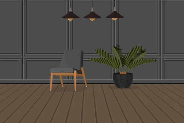 Intérieur Moderne Style Loft Avec Fauteuil Palmier Plancher Bois — Image vectorielle