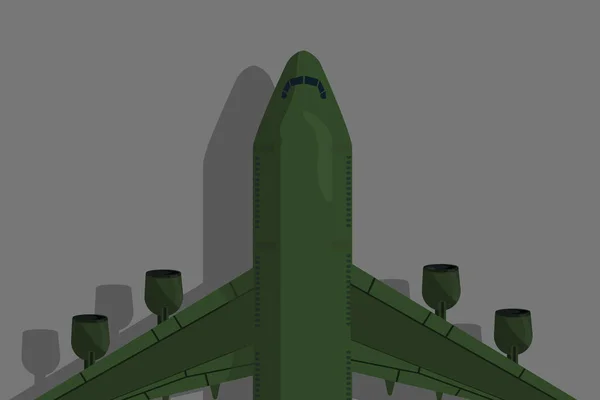 空港の地上にある緑色の貨物軍用機です — ストックベクタ