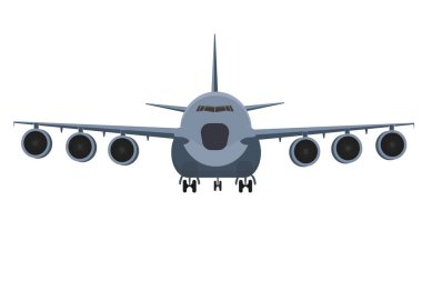 Beyaz arka planda büyük bir askeri kargo uçağı.