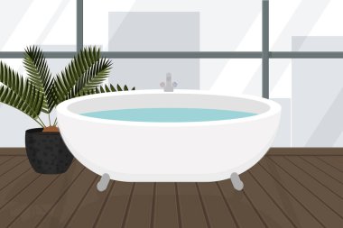 Şehre bakan pencereli büyük bir banyo.