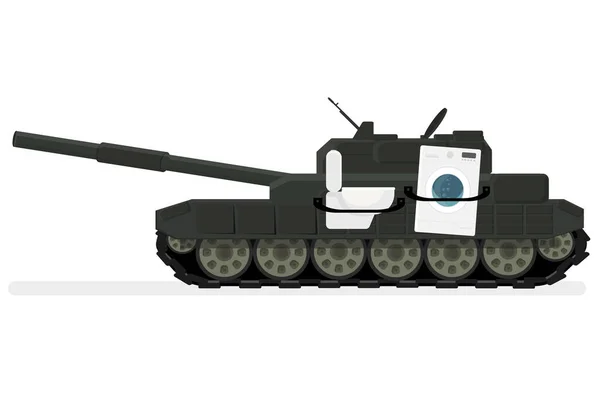 Tanque Verde Ruso Combate Con Una Lavadora Inodoro Objetos Robados — Vector de stock