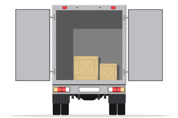 Duży Samochód Ciężarowy Otwarty Pudełkami Dostarczania Poczty Towarów Magazynu — Wektor stockowy