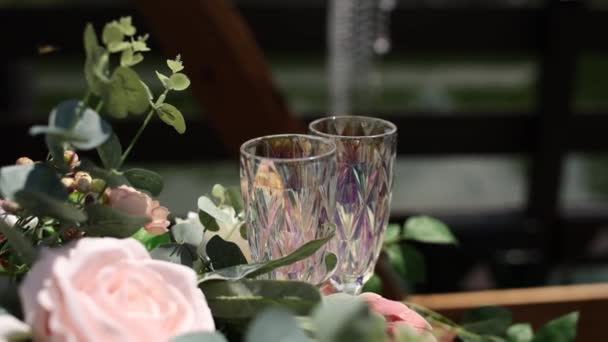 Glasses Flowers Wedding Ceremony Summer — Stock Video
