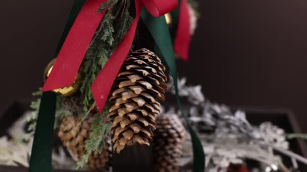 Christmas Decor Ribbon Pine Cone Christmas Background Christmas Gifts — Wideo stockowe