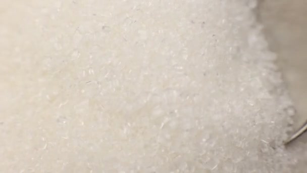 White Crystal Sugar Teaspoon Close Macro — Stock videók