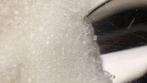 White Crystal Sugar Teaspoon Close Macro — Vídeo de Stock