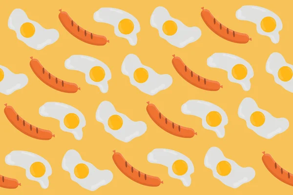 Scrambled Eggs Sausages Breakfast Background Kitchen Cafe Restaurant — Διανυσματικό Αρχείο