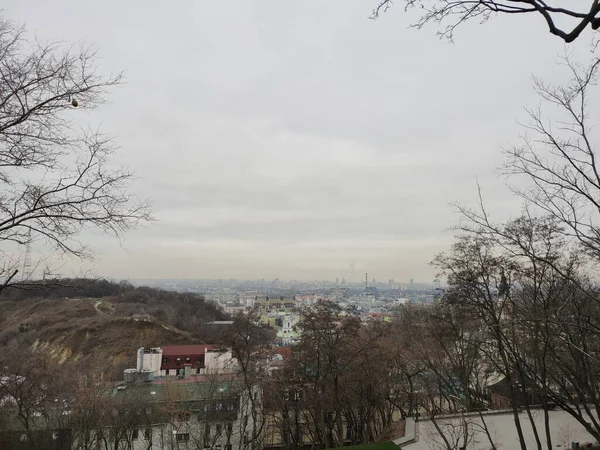 View City Kyiv Winter Gray Sky — 스톡 사진