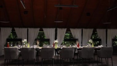 a salads and snacks on the festive table in the restaurant at the wedding