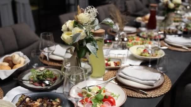 Salads Snacks Festive Table Restaurant Wedding — Stockvideo