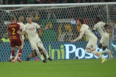ROME, İtalya - 31.10.2021: IBRAHIMOVIC (MIL) İtalyan Serisi sırasında gol ve kutlama maçı Roma 'daki Olimpiyat stadyumunda ROMA - AC MILAN arasındaki maç.