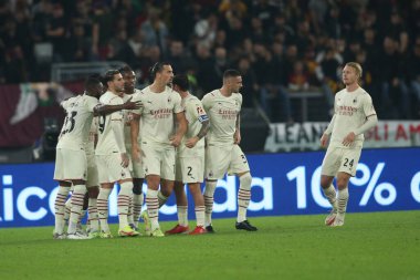 ROME, İtalya - 31.10.2021: IBRAHIMOVIC (MIL) İtalyan Serisi sırasında gol ve kutlama maçı Roma 'daki Olimpiyat stadyumunda ROMA - AC MILAN arasındaki maç.
