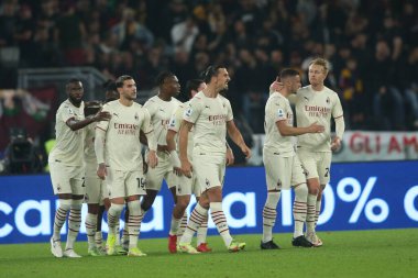 ROME, İtalya - 31.10.2021: IBRAHIMOVIC (MIL) İtalyan Serisi sırasında gol ve kutlama maçı Roma 'daki Olimpiyat stadyumunda ROMA - AC MILAN arasındaki maç.