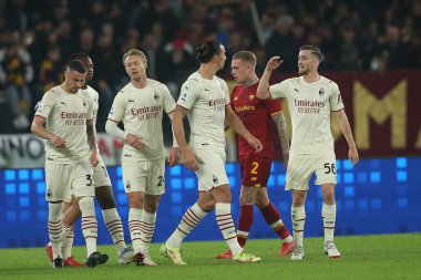ROME, İtalya - 31.10.2021: IBRAHIMOVIC (MIL) İtalyan Serisi sırasında gol ve kutlama maçı Roma 'daki Olimpiyat stadyumunda ROMA - AC MILAN arasındaki maç.