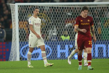 ROME, İtalya - 31.10.2021: IBRAHIMOVIC (MIL) İtalyan Serisi sırasında gol ve kutlama maçı Roma 'daki Olimpiyat stadyumunda ROMA - AC MILAN arasındaki maç.