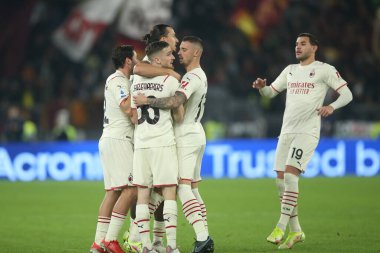 ROME, İtalya - 31.10.2021: IBRAHIMOVIC (MIL) İtalyan Serisi sırasında gol ve kutlama maçı Roma 'daki Olimpiyat stadyumunda ROMA - AC MILAN arasındaki maç.