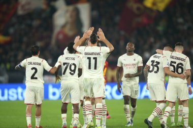 ROME, İtalya - 31.10.2021: IBRAHIMOVIC (MIL) İtalyan Serisi sırasında gol ve kutlama maçı Roma 'daki Olimpiyat stadyumunda ROMA - AC MILAN arasındaki maç.