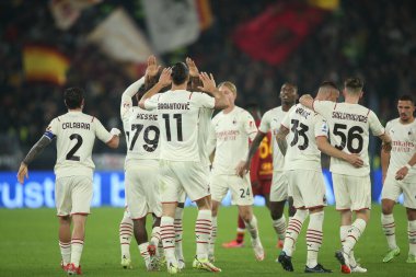 ROME, İtalya - 31.10.2021: IBRAHIMOVIC (MIL) İtalyan Serisi sırasında gol ve kutlama maçı Roma 'daki Olimpiyat stadyumunda ROMA - AC MILAN arasındaki maç.