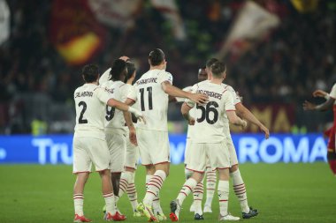 ROME, İtalya - 31.10.2021: IBRAHIMOVIC (MIL) İtalyan Serisi sırasında gol ve kutlama maçı Roma 'daki Olimpiyat stadyumunda ROMA - AC MILAN arasındaki maç.