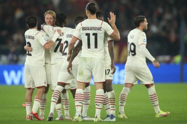 ROME, İtalya - 31.10.2021: IBRAHIMOVIC (MIL) İtalyan Serisi sırasında gol ve kutlama maçı Roma 'daki Olimpiyat stadyumunda ROMA - AC MILAN arasındaki maç.